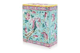 A TURQUOISE GROUND FAMILLE ROSE PILLOW
