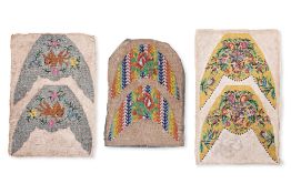 THREE PAIRS OF BEADWORK KASUT MANEK SHOE PANELS