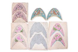 FIVE PAIRS OF BEADWORK KASUT MANEK SHOE PANELS