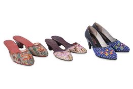 THREE PAIRS OF BEADED SLIPPERS