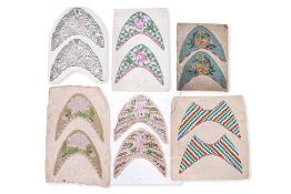 SIX PAIRS OF BEADWORK KASUT MANEK SHOE PANELS