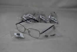 Five pairs of women's Palazzo SP11 C1 50 - 16 -130 silver metal glasses frames with blue sparkle