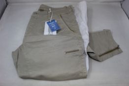 Four pairs of women's as new MAC RICH Cotton Cargo Pants in smoothly beige (W38 x 2, 36 x 1, 34 x 1,