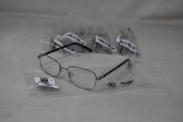 Five pairs of women's Palazzo SP11 C1 50 - 16 -130 silver metal glasses frames with blue sparkle