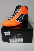 An as new pair of Alpinestars Tech-1 Start V2 Shoes in Orange Fluo/Black/White (Size US 8).