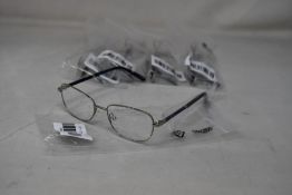 Five pairs of women's Palazzo SP11 C1 50 - 16 -130 silver metal glasses frames with blue sparkle