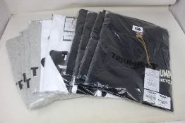 Ten as new Triumph T-shirts in three designs: Reckless Black (4), Cartmel Grey (4) and Helston White