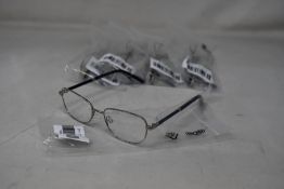 Five pairs of women's Palazzo SP11 C1 50 - 16 -130 silver metal glasses frames with blue sparkle