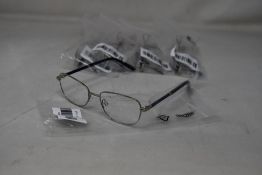 Five pairs of women's Palazzo SP11 C1 50 - 16 -130 silver metal glasses frames with blue sparkle