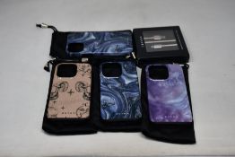 Four Burga iPhone 11 snap-on cases, various designs and a Burga premium charge and sync cable fast