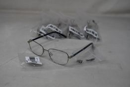 Five pairs of women's Palazzo SP11 C1 50 - 16 -130 silver metal glasses frames with blue sparkle