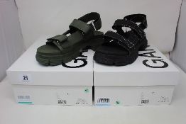 Two pairs of women's boxed as new Ganni Mid Heel Sandals in black and kalamata (EU 40).