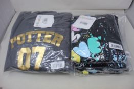 Four children's Harry Potter gold foil 07 pullover hoodies (Sizes 5-6, 7-8, 9-10, 12-13) and five