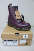 A pair of women's boxed as new Dr. Martens 8 Eye 1460 Purple Smooth Boots 11821500 (UK 5).