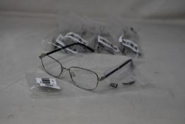 Five pairs of women's Palazzo SP11 C1 50 - 16 -130 silver metal glasses frames with blue sparkle