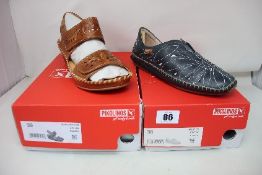 A pair of women's Pikolinos Jerez Moccasins in Ocean (EU 38) and a pair of Margarita Sandals in