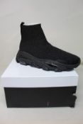 A pair of women's boxed as new Kurt Geiger London Lettie Knit Sock Drench Trainers in black (EU