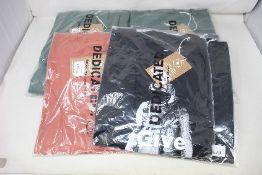 Eight items of as new Dedicated clothing: Six Stocholm Base T-Shirts (Various colours), a Give Me