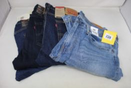 Four as new pairs of Levi's 511 Slim Jeans (Sizes 2x 34x34 and 2x 33x32).