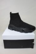 A pair of women's boxed as new Kurt Geiger London Lettie Knit Sock Drench Trainers in black (EU