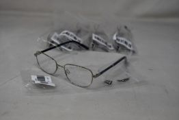 Five pairs of women's Palazzo SP11 C1 50 - 16 -130 silver metal glasses frames with blue sparkle