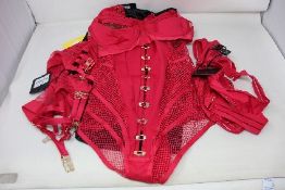 Four as new Honey Birdette Products to include, 1x Tash Bodysuit in Raspberry (Size M), 1x Linda C
