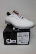 A pair of as new FJ Stratos 50012K Golf Shoes in White (Size UK 10).