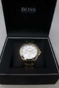 A women's boxed as new Hugo Boss Gold Chronograph Watch 39mm case/18mm Band Width/5 ATM (REF: