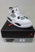 A pair of as new Nike Air Jordan 4 Retro (GS) in White/Black-Neutral Grey (Size UK 6).