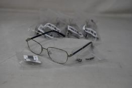 Five pairs of women's Palazzo SP11 C1 50 - 16 -130 silver metal glasses frames with blue sparkle