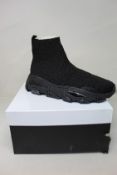 A pair of women's boxed as new Kurt Geiger London Lettie Knit Sock Drench Trainers in black (EU