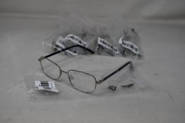 Five pairs of women's Palazzo SP11 C1 50 - 16 -130 silver metal glasses frames with blue sparkle