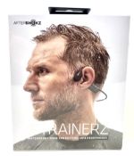 A boxed as new AfterShokz Xtrainerz Waterproof Bone Conduction MP3 Headphones in Black Diamond (M/N: