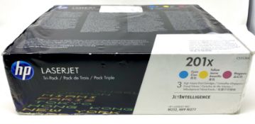 An as new Pack of 3 HP 201X High Yield Cyan/Magenta/Yellow Laserjet Toner Cartridges (P/N: CF253XM)