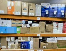 COLLECTION ONLY: A quantity of assorted printers, ink cartridges and related items (Three shelves. A