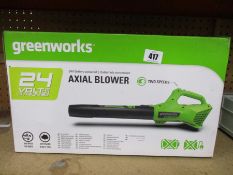 A boxed as new Greenworks 24V Axial Blower (NOTE: Charger and Batteries not included).