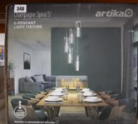 A boxed as new Artika Champagne Spiral 5-pendant light fixture.