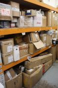 A large quantity of miscellaneous electrical/plumbing and related items (3 shelves).