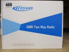 Two boxed as new Kirisun DP-405 DMR two-way handheld radios, two KB-760B li-ion 2000mAh batteries