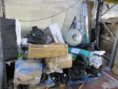 A large quantity of garden and outdoor items to include washing lines, wheelbarrow, Brabantia and