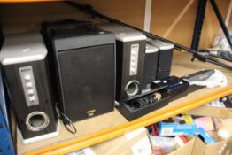 A quantity of pre-owned speakers, microphones and related to include a Luxman SS-888, JBL and