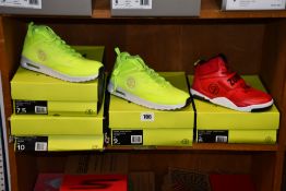 Three pairs of Zumba Air Funk in yellow (EU 42, 40.5 and 38.5) and a pair of Zumba Court Air in