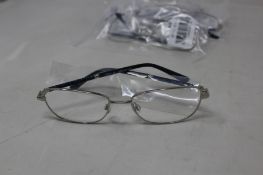 Five pairs of women's Palazzo SP11 C1 50 - 16 -130 silver metal glasses frames with blue sparkle
