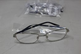 Five pairs of women's Palazzo SP11 C1 50 - 16 -130 silver metal glasses frames with blue sparkle