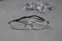Five pairs of women's Palazzo SP11 C1 50 - 16 -130 silver metal glasses frames with blue sparkle