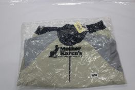 An as new Mother Karen's Original Powdershirt (Large, Heather Pale Khaki/Heather Navy Blazer).