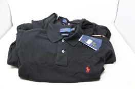 Eight Ralph Lauren Custom Slim Fit Polo Shirts in black (M, as new but creased).