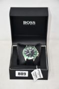 A men's boxed as new Hugo Boss Analogue 'Deep Ocean Hole In One' Watch 1513457.