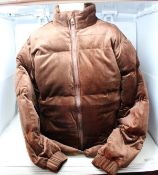 Five as new Boohoo velvet funnel neck puffer coats in Chocolate (All Size L).