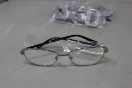 Five pairs of women's Palazzo SP11 C1 50 - 16 -130 silver metal glasses frames with blue sparkle